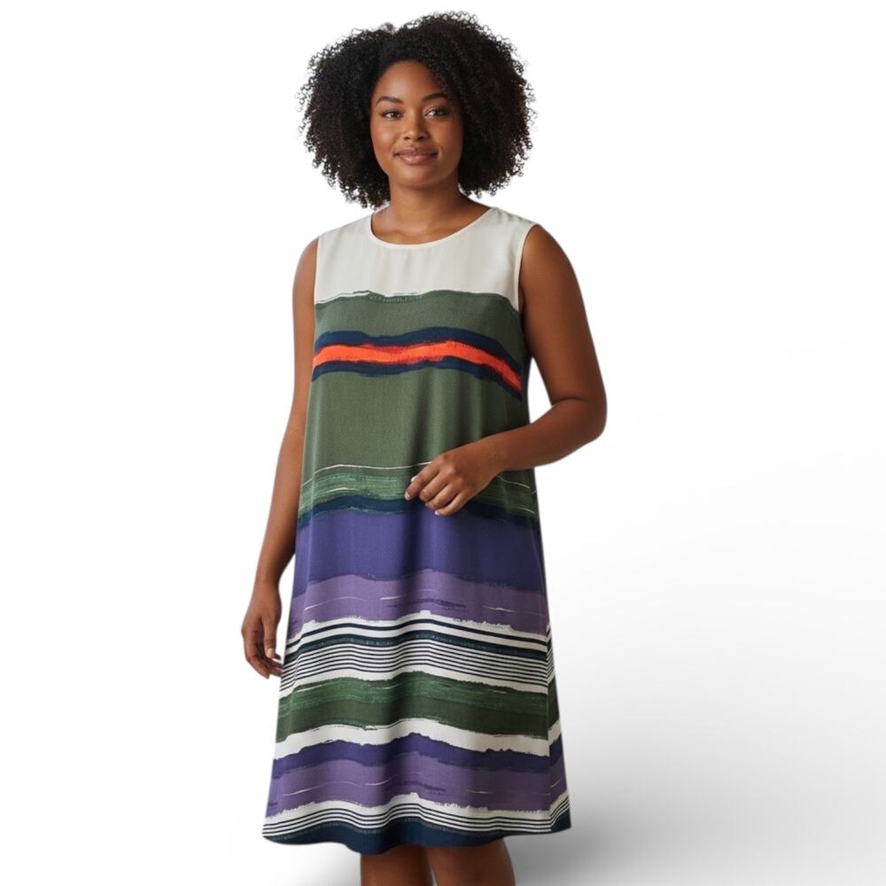 Halogen Striped Shift Dress Sleeveless Size XL Purple Green White Red